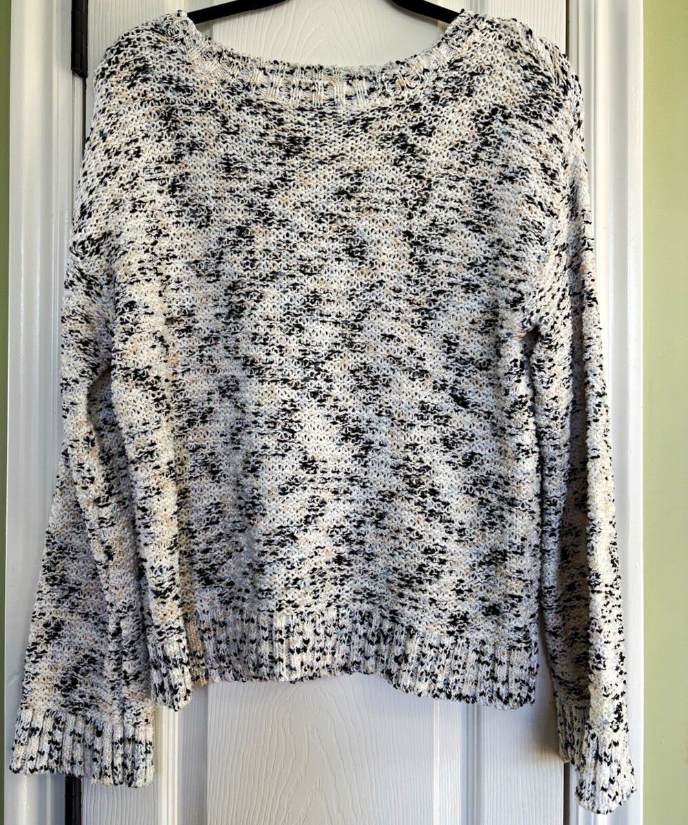 A New Day Black White Marled Knit Boat Neck Pullover Sweater Long Sleeve M